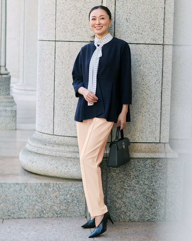 イージージョーゼット・ペプラムブラウス 詳細画像 ミッドナイトブルー 2