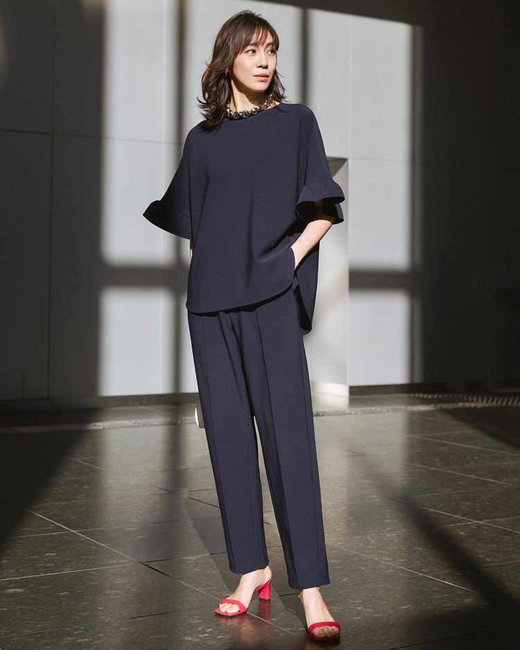 イージージョーゼット・袖フリルブラウス 詳細画像 ミッドナイトブルー 1