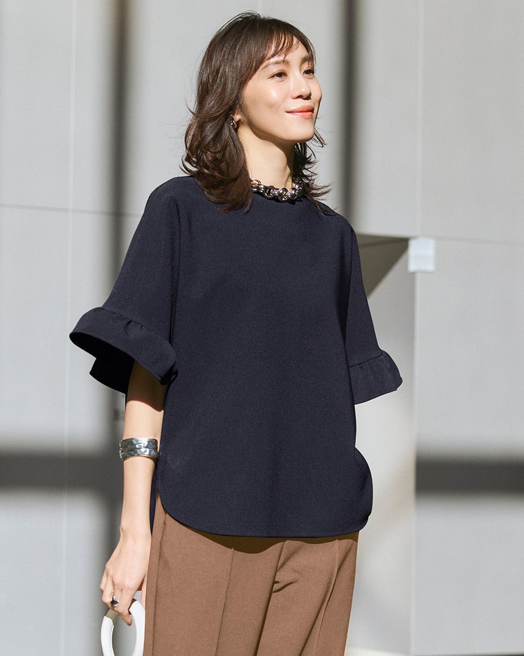 イージージョーゼット・袖フリルブラウス 詳細画像 ミッドナイトブルー 2