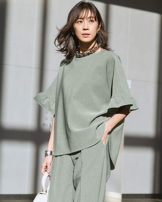 イージージョーゼット・袖フリルブラウス