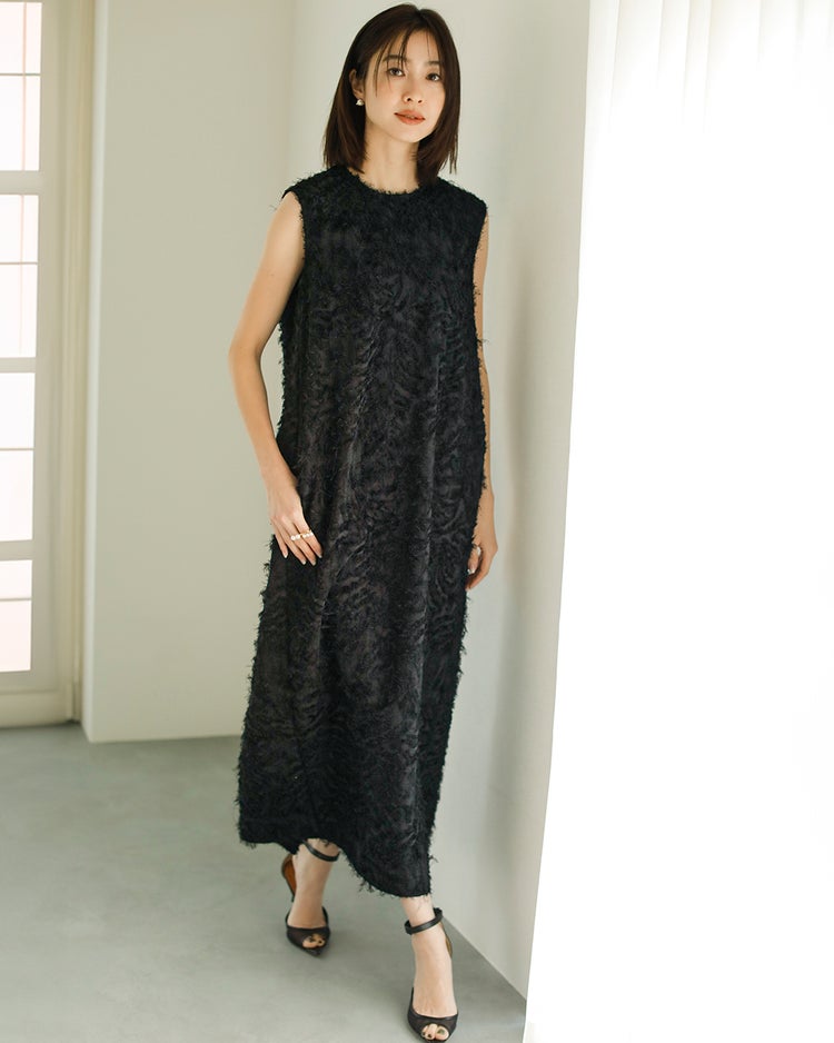 カットジャカード・サックワンピース 詳細画像 ブラック 2