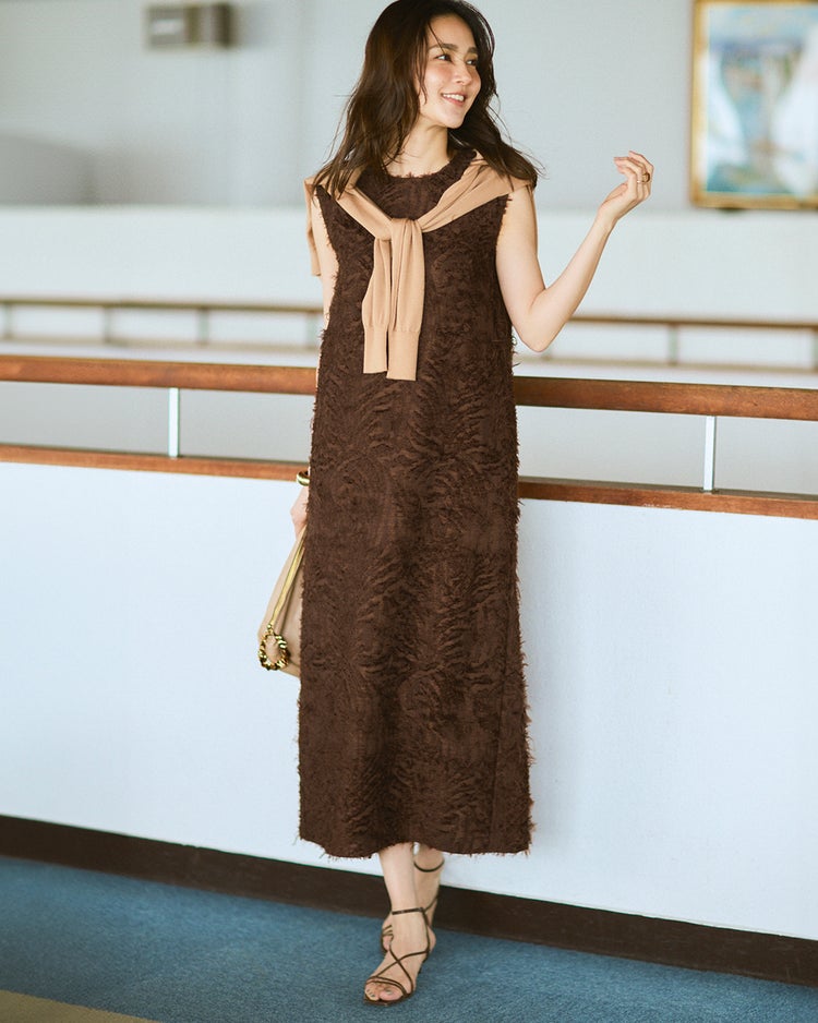 カットジャカード・サックワンピース 詳細画像 ブラウン 1