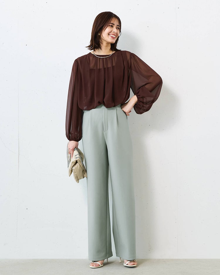 イージージョーゼット・セミワイドパンツ 詳細画像 ブルーグリーン 2