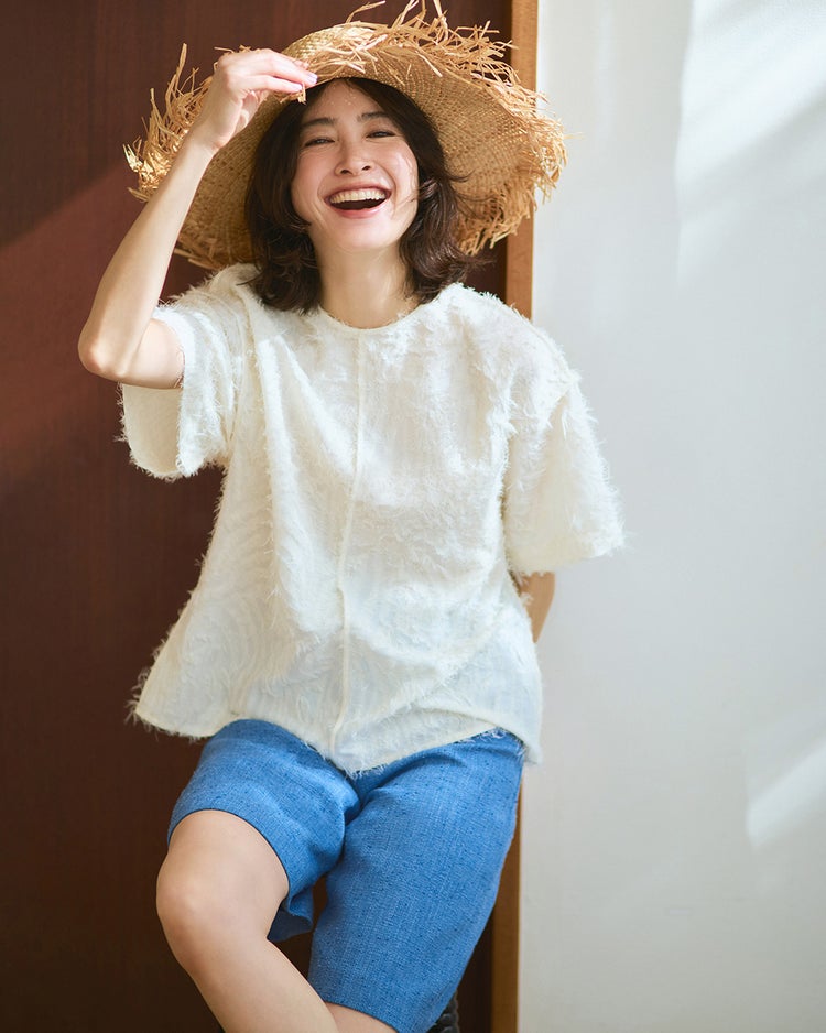 カットジャカード・クルーブラウス 詳細画像 オフホワイト 1