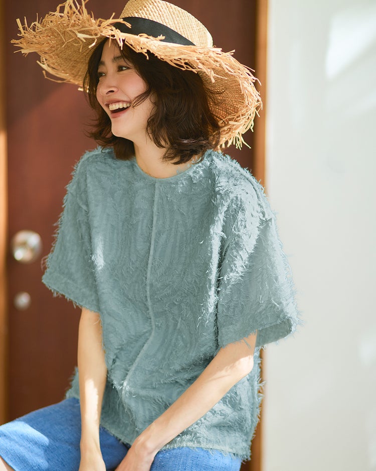 カットジャカード・クルーブラウス 詳細画像 ダスティーブルー 1