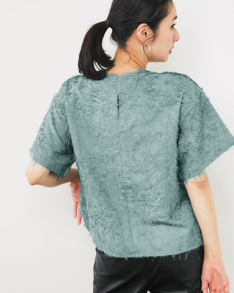 カットジャカード・クルーブラウス 詳細画像 ダスティーブルー 4