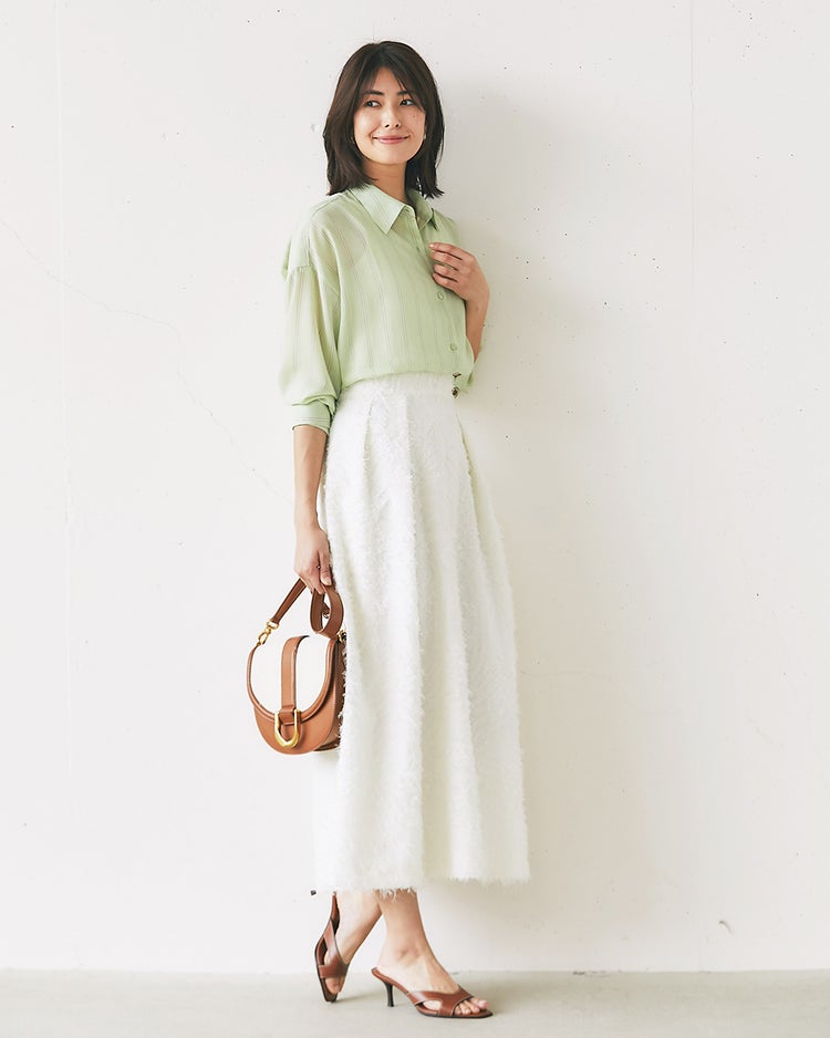 カットジャカード・タックフレアスカート 詳細画像 オフホワイト 1