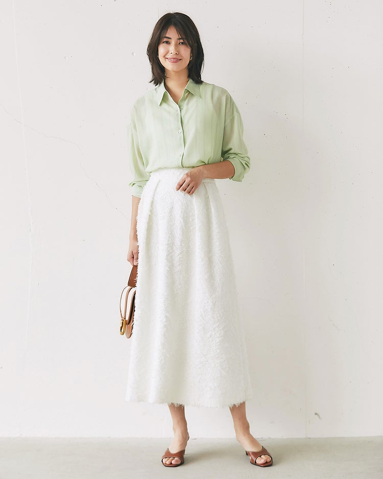 カットジャカード・タックフレアスカート 詳細画像 オフホワイト 2