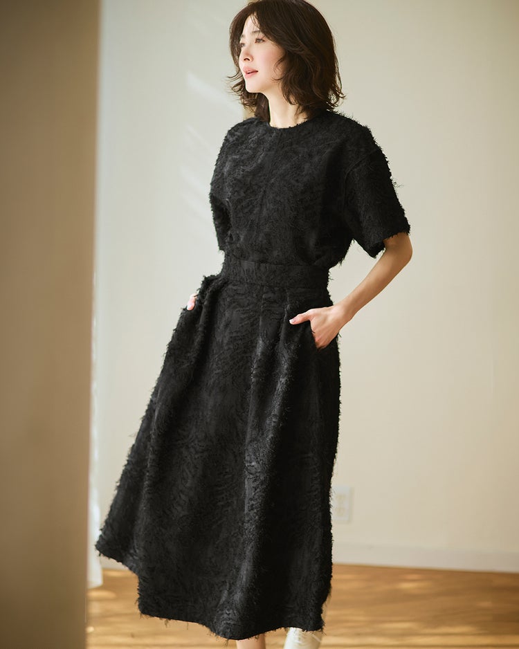 カットジャカード・タックフレアスカート 詳細画像 ブラック 2