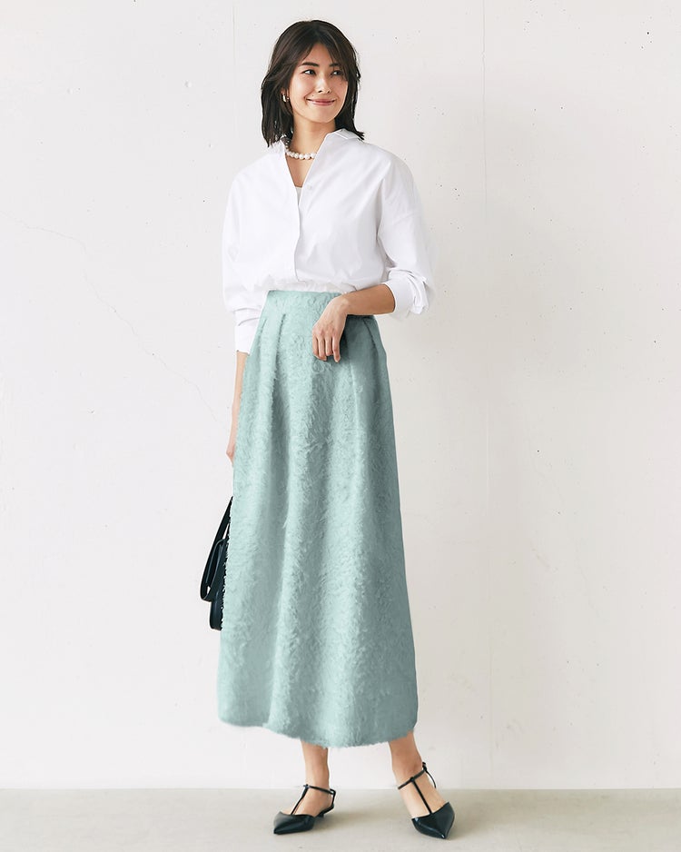 カットジャカード・タックフレアスカート 詳細画像 ダスティーブルー 1