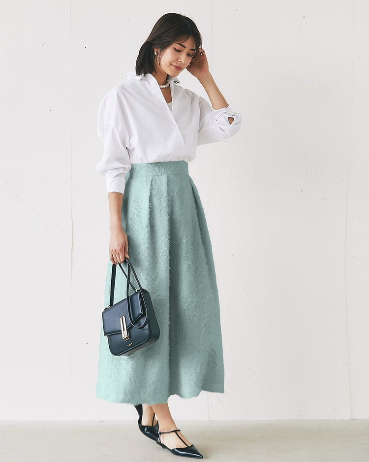 カットジャカード・タックフレアスカート 詳細画像 ダスティーブルー 2