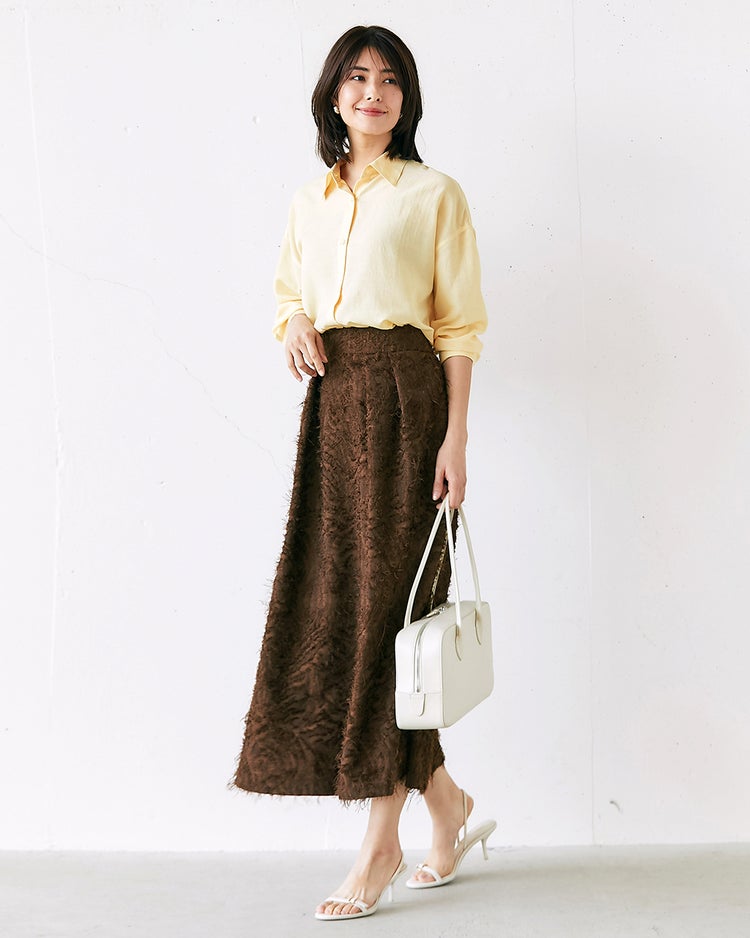 カットジャカード・タックフレアスカート 詳細画像 ブラウン 2