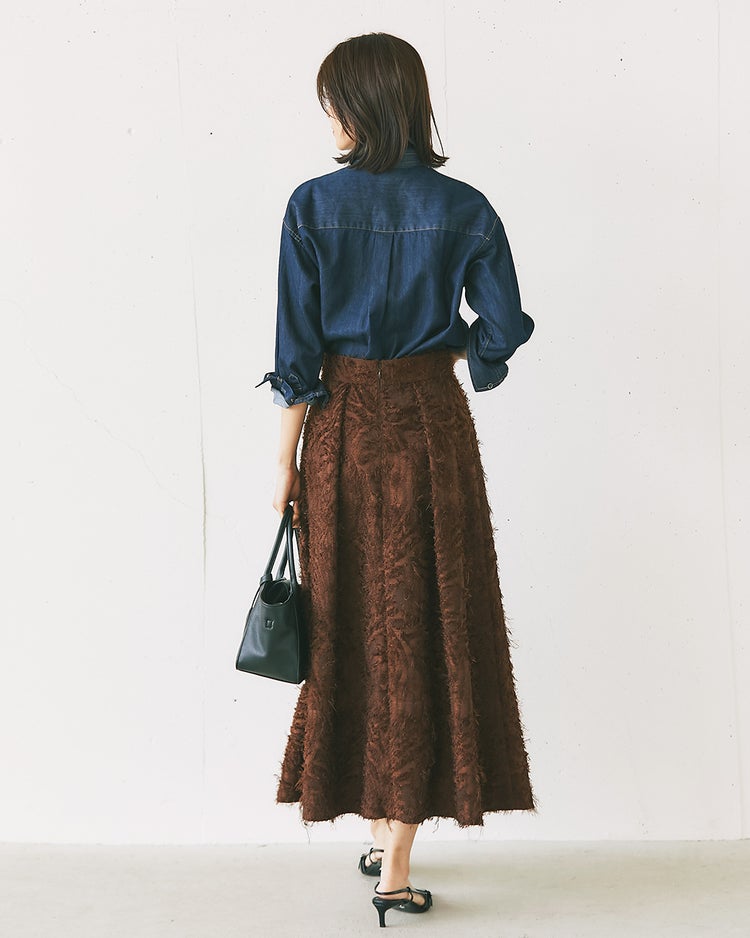 カットジャカード・タックフレアスカート 詳細画像 ブラウン 4
