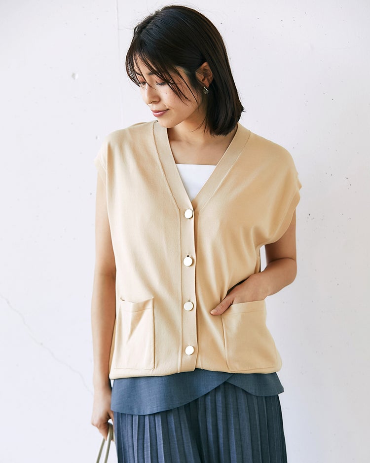 メタルボタン・ニットベスト 詳細画像 ベージュ 2
