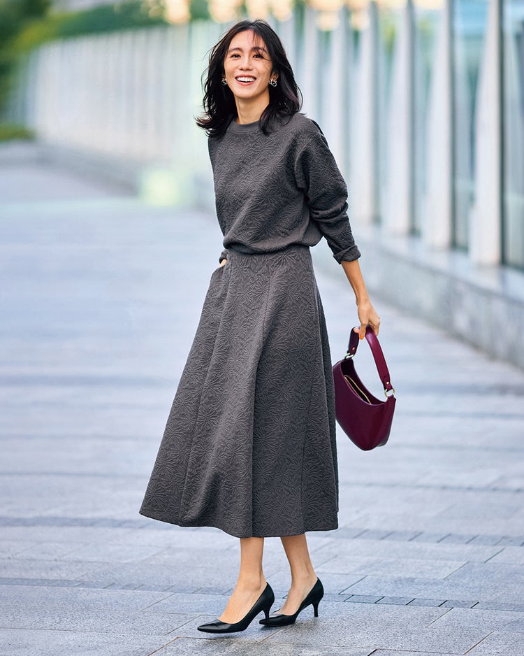 フラワージャカード・ロングフレアスカート 詳細画像 チャコール 3