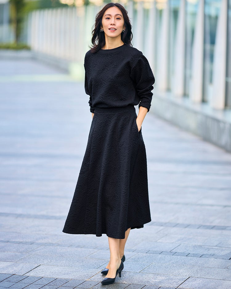 フラワージャカード・ロングフレアスカート 詳細画像 ミッドナイトブルー 1