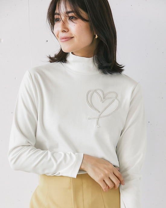 超長綿ハイネック/コード刺繍