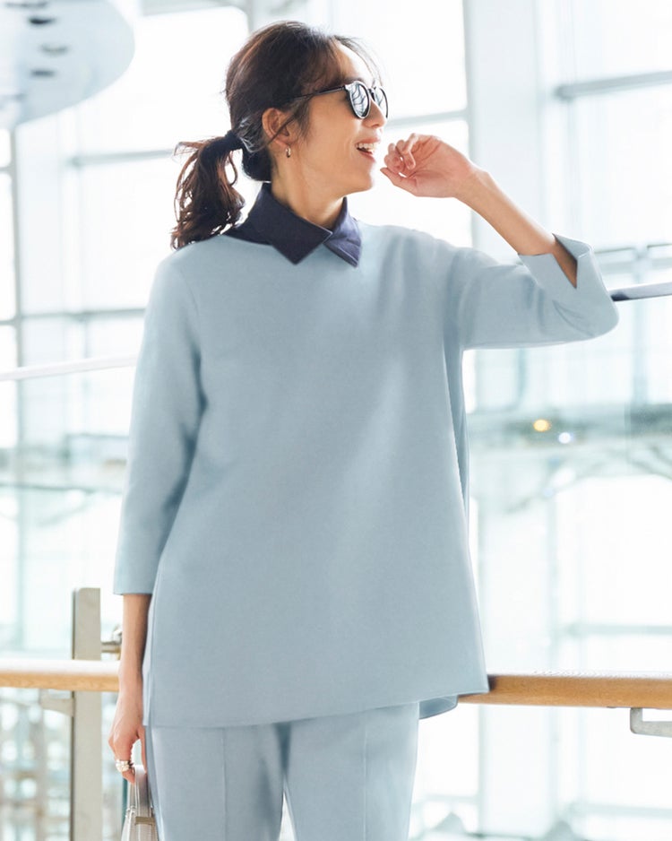 ライトダンボールニット・浅Vフレアトップス 詳細画像 ライトブルー 1