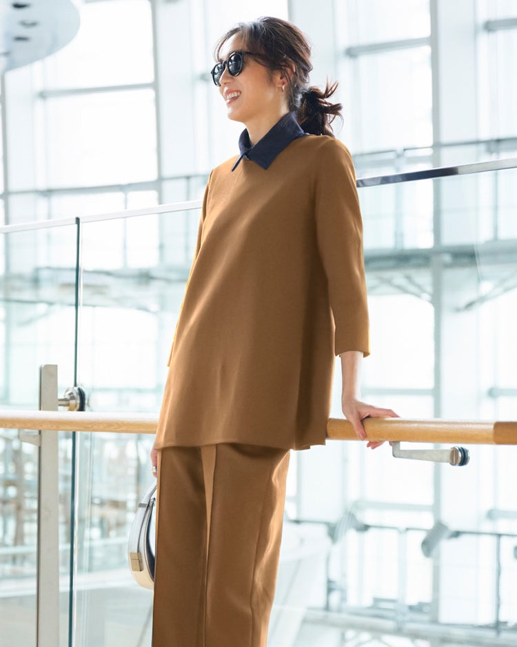 ライトダンボールニット・浅Vフレアトップス 詳細画像 ライトブラウン 1