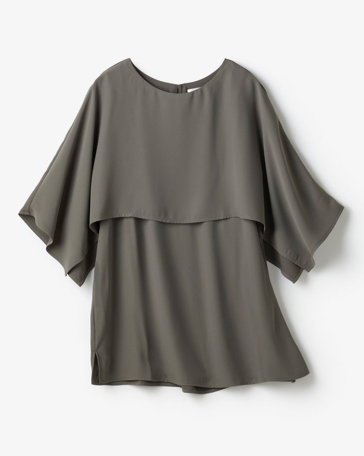 バックサテンジョーゼット・ケープブラウス 詳細画像 チャコール 2