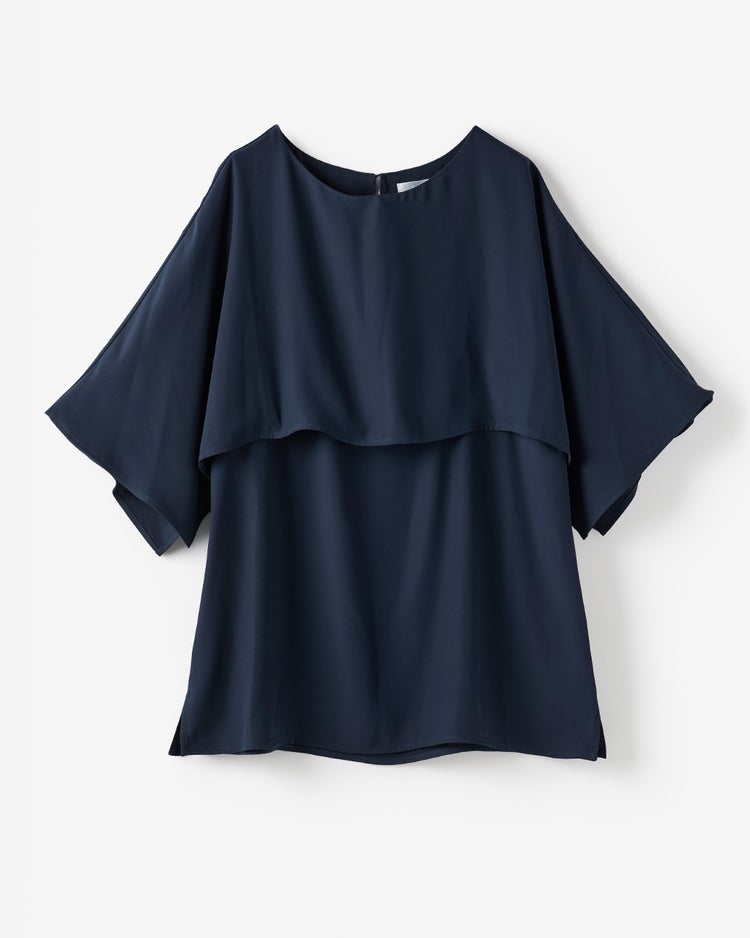 バックサテンジョーゼット・ケープブラウス 詳細画像 ネイビー 2