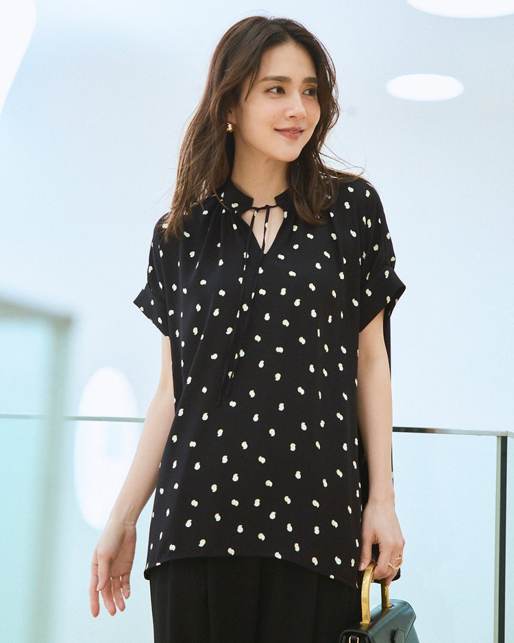 バックサテンジョーゼット・ドロストブラウス 詳細画像 ブラックパターン 1