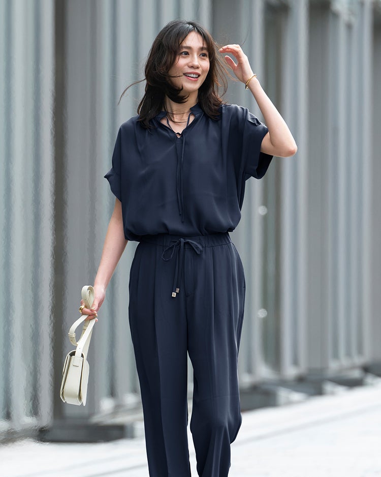 バックサテンジョーゼット・ドロストブラウス 詳細画像 ネイビー 1