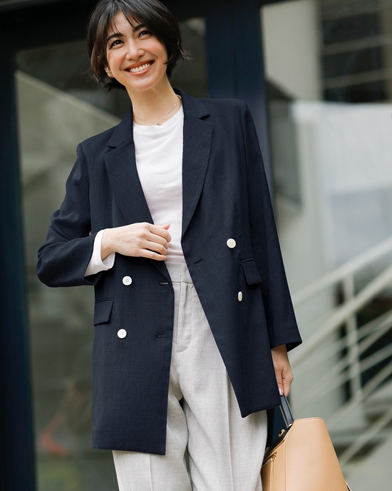 リネン混ストレッチ・ダブルジャケット