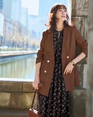 リネン混ストレッチ・ダブルジャケット