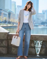 リネン混ストレッチ・ノーカラージャケット