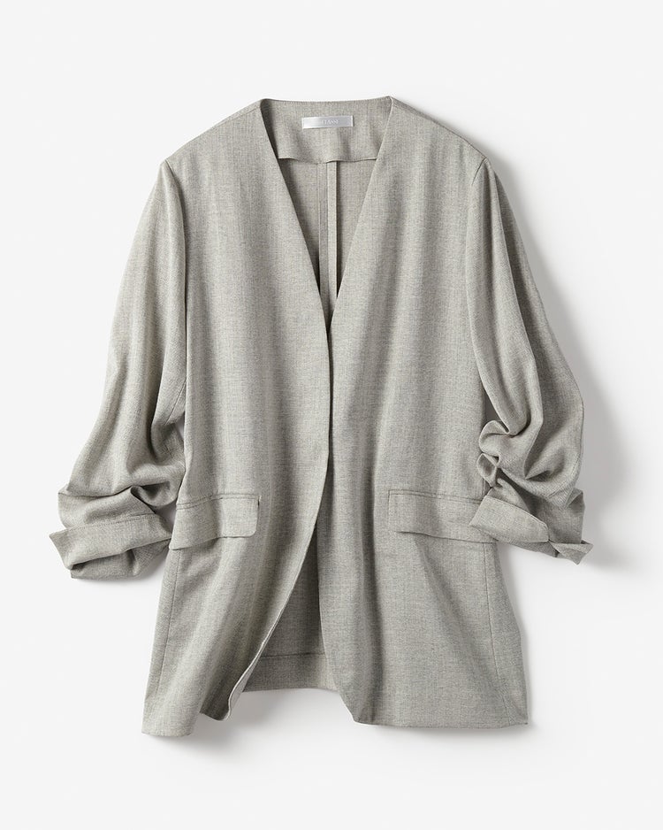 リネン混ストレッチ・ノーカラージャケット 詳細画像 グレー 2