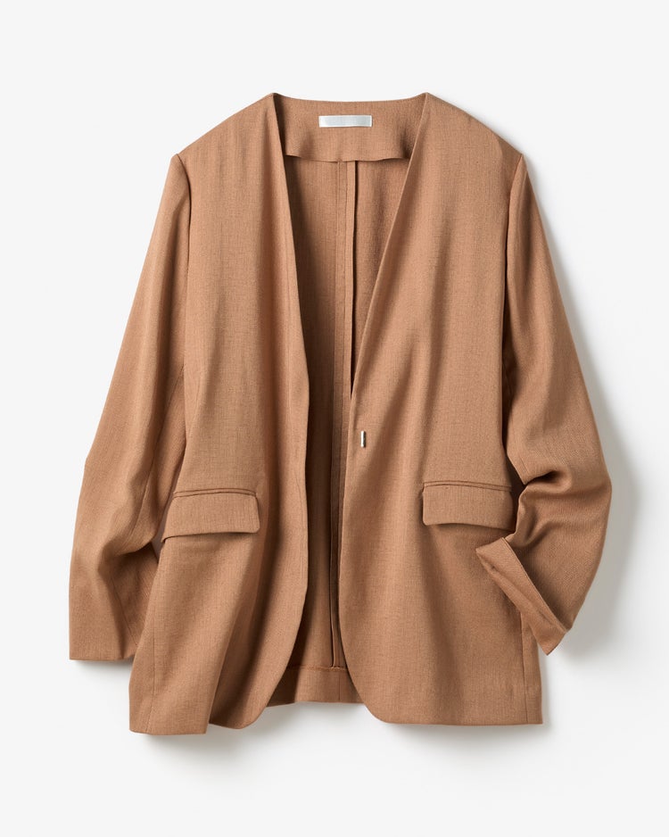 リネン混ストレッチ・ノーカラージャケット 詳細画像 ベージュ 2