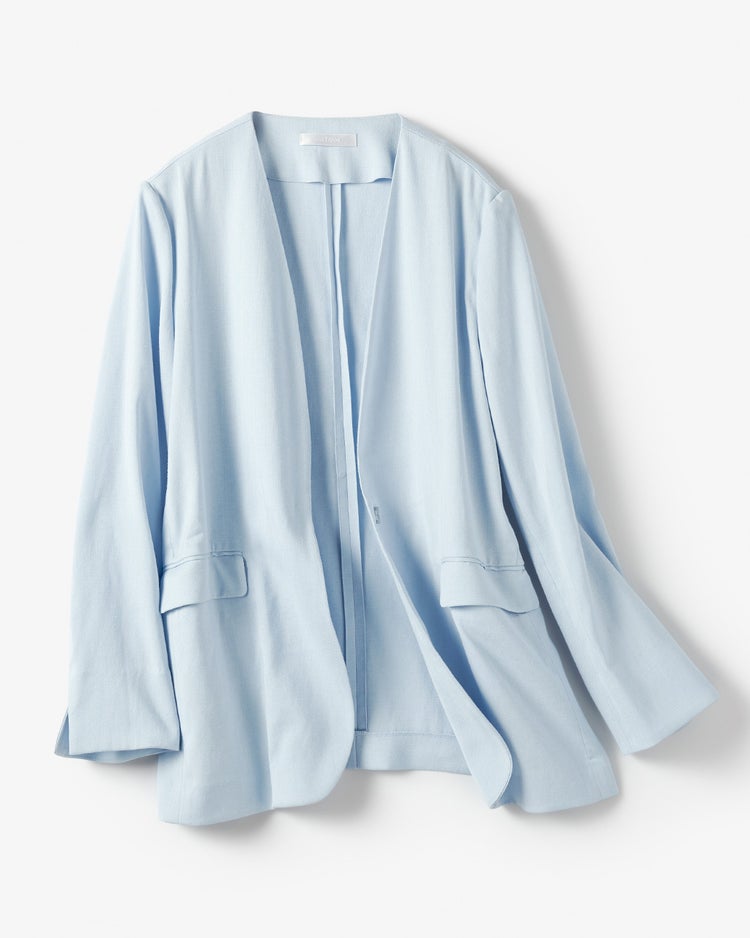 リネン混ストレッチ・ノーカラージャケット 詳細画像 ライトブルー 2