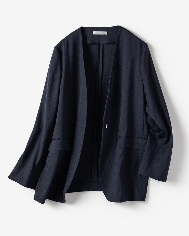 リネン混ストレッチ・ノーカラージャケット 詳細画像 ミッドナイトブルー 4