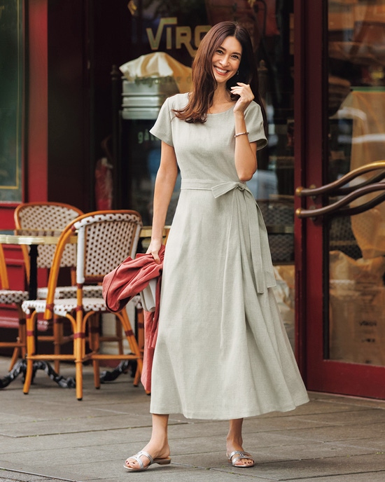リネン混ストレッチ・アシメタックワンピース