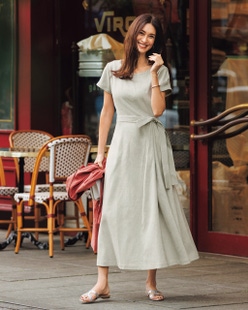 リネン混ストレッチ・アシメタックワンピース