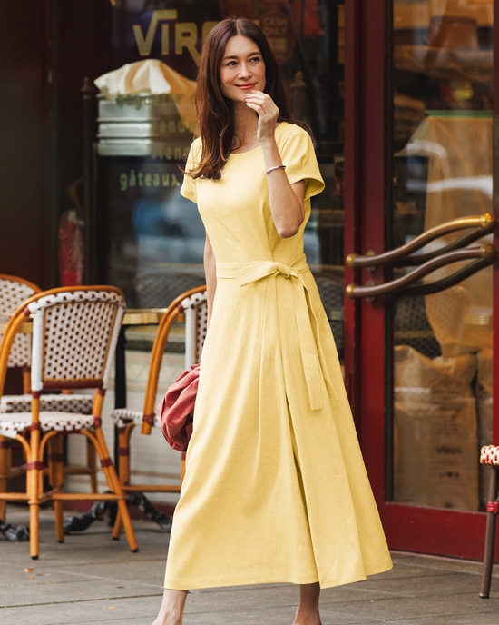 リネン混ストレッチ・アシメタックワンピース