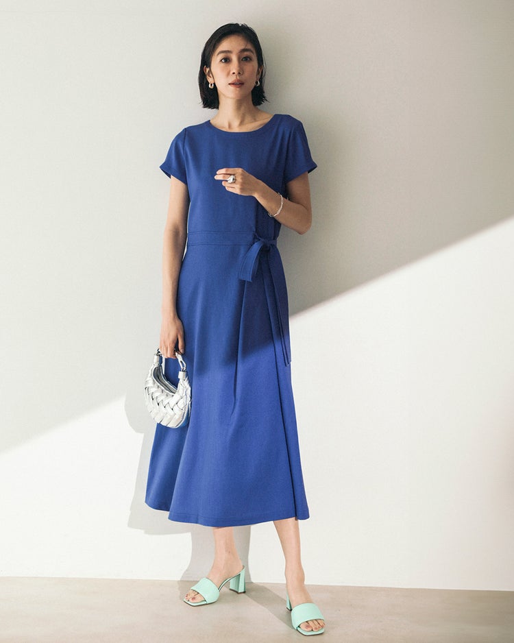 リネン混ストレッチ・アシメタックワンピース 詳細画像 ロイヤルブルー 1