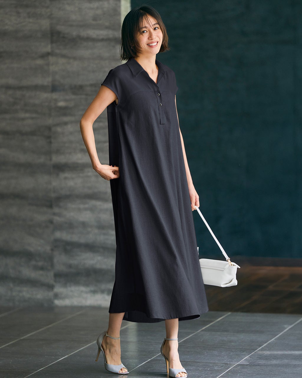 リネン混ストレッチ・スキッパーワンピース/DoCLASSE