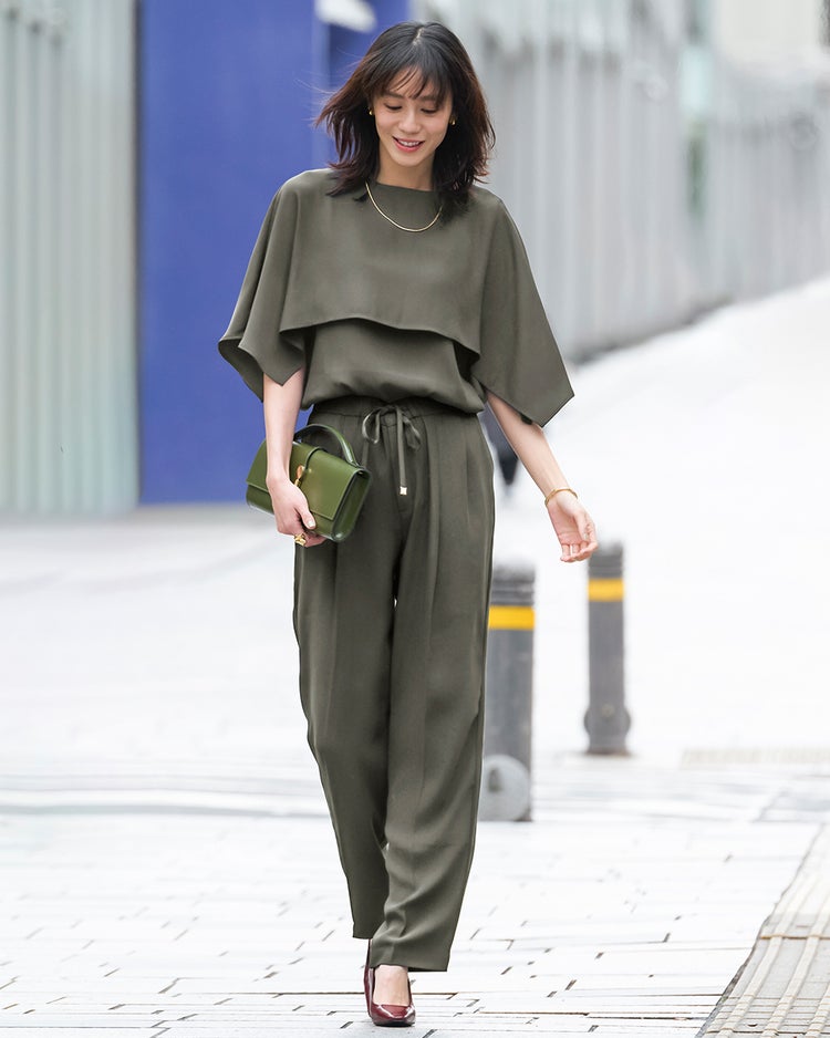 バックサテンジョーゼット・テーパードパンツ 詳細画像 チャコール 1