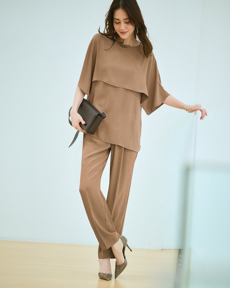 バックサテンジョーゼット・テーパードパンツ 詳細画像 ベージュ 1