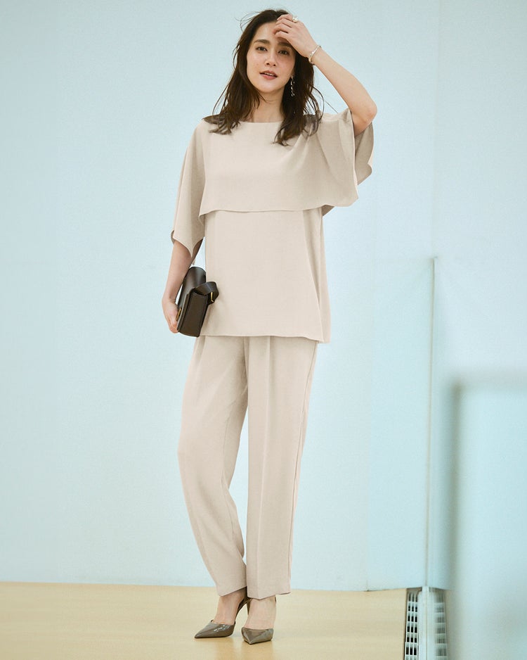 バックサテンジョーゼット・テーパードパンツ 詳細画像 ストーン 1