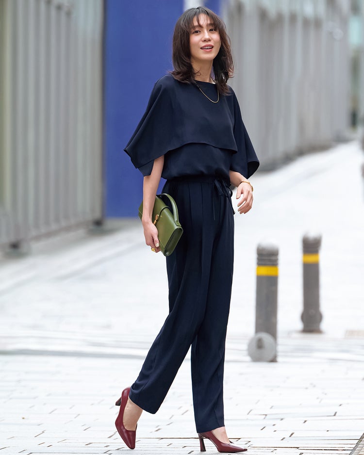 バックサテンジョーゼット・テーパードパンツ 詳細画像 ネイビー 1