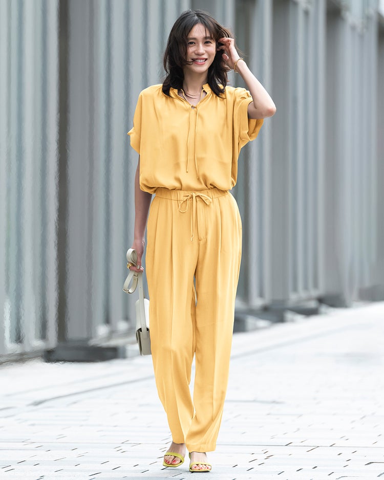 バックサテンジョーゼット・ワイドパンツ 詳細画像 イエロー 1