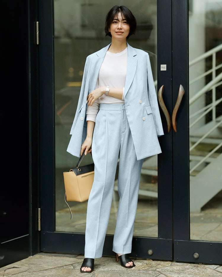 リネン混ストレッチ・テーパードパンツ 詳細画像 ライトブルー 1