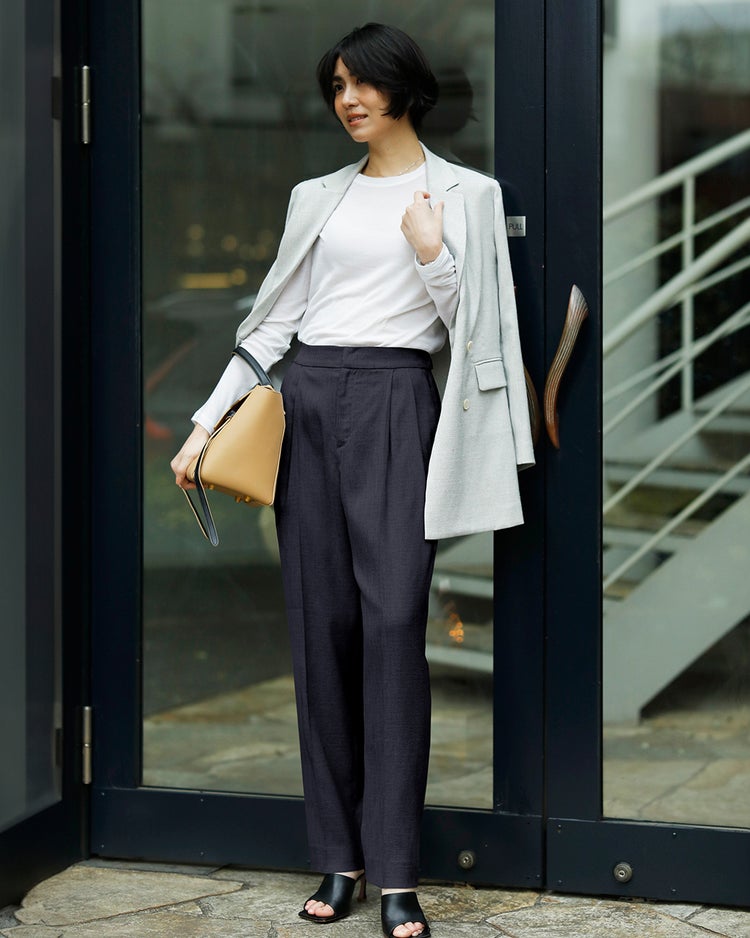 リネン混ストレッチ・テーパードパンツ 詳細画像 ミッドナイトブルー 1