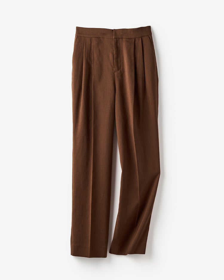 リネン混ストレッチ・テーパードパンツ 詳細画像 ブラウン 2