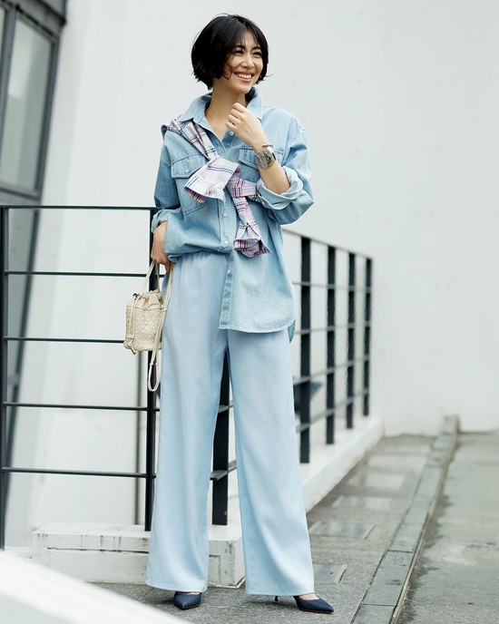 リネン混ストレッチ・イージーワイドパンツ