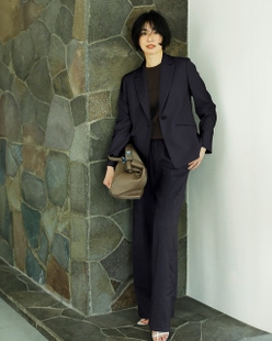 リネン混ストレッチ・イージーワイドパンツ