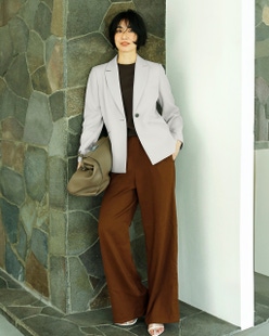 リネン混ストレッチ・イージーワイドパンツ